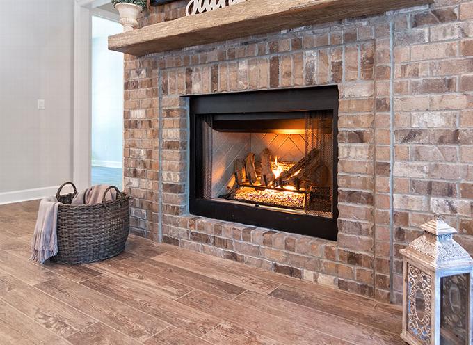 recessed gas fire in fireplace