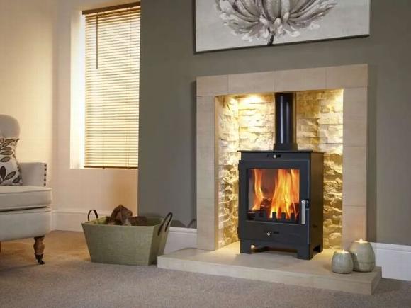 Modern Portway stoves in set back fireplace