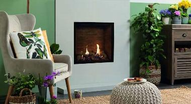 modern gas fire insert in living room wall