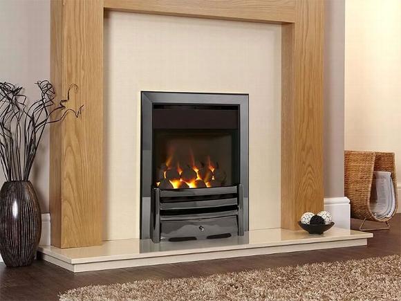 kohlangaz Insert gas fire recessed in wood and stone fireplace