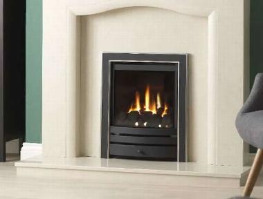 Inset gas fire in marble fireplace